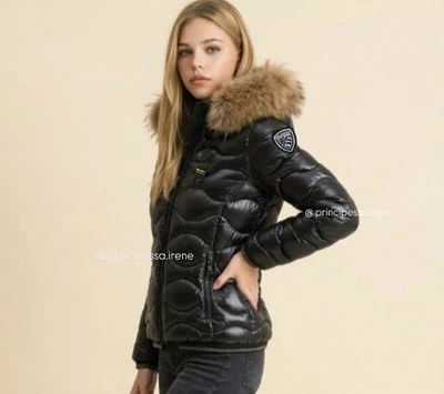 Blauer Damen Jacke mit Fell und Glitzer Patches  - Bild 1 von 2