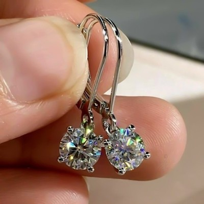 3 Ct Certified White Diamond 925 Silver Dangler Earrings In 925 Sterling Silver