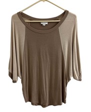 Vintage Joseph A Top Petite M Brown Tan Rayon Stretch 3/4 Batwing Sleeve