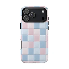 For iPhone / Galaxy / Pixel | Phone Ink Case - Baby Blue Pink Checkerboard