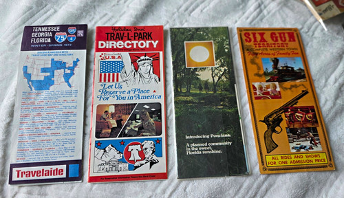 Lot of 4 Vintage Travel Brochures: Holiday Inn Trav-L-Park, Six Gun Territory