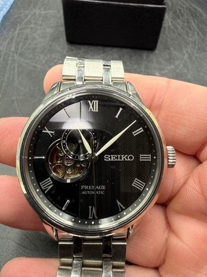 Seiko PRESAGE Automatik Armbanduhr Open Heart schwarzes Zifferblatt Edelstahl