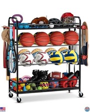 Rolling Sports Equipment Organizer with Wheels - Ball Storage  Gear Rack