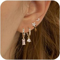 Ohrringe Set Herz Zirkon Creolen Kette Ohrstecker FüR Mehrere OhrlöCher