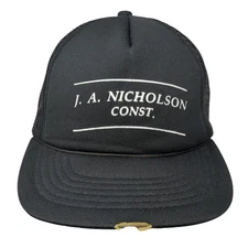 J.A. Nicholson Const. Snapback Trucker Hat Black One Size Mesh Back Rope Yupoong