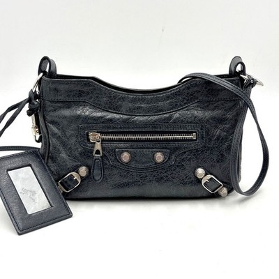 Auth BALENCIAGA Giant Hip Leather Shoulder Bag, Black, 237203 3Y497