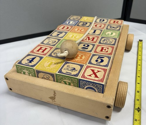 Uncle Goose Classic ABC Wooden Blocks Pull Wagon 28 Stacking Blocks Montessori