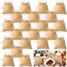 24 Pcs Christmas Velvet Drawstring Bag with White Poms 6 x 7 Inch Small Velve...