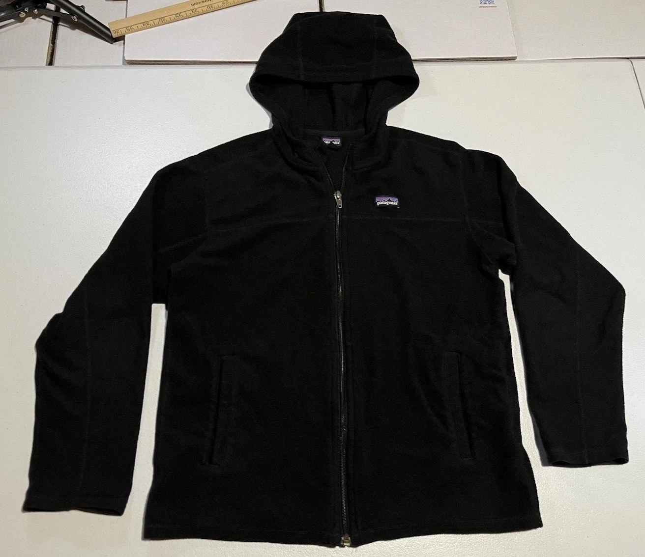 Patagonia Boys L 12 Black Full Zip Micro D Hoody Fleece Hoodie Jacket Sweater