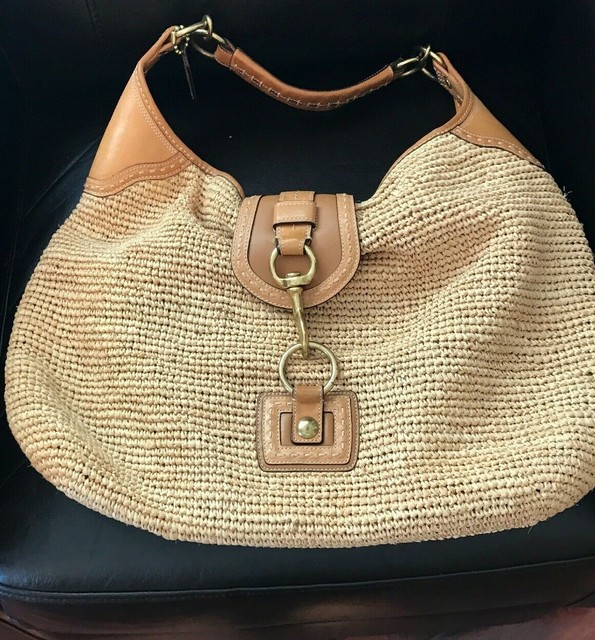 COACH LEGACY NATURAL STRAW XL SHOULDER SAC HOBO BAG" Hard to Find" X