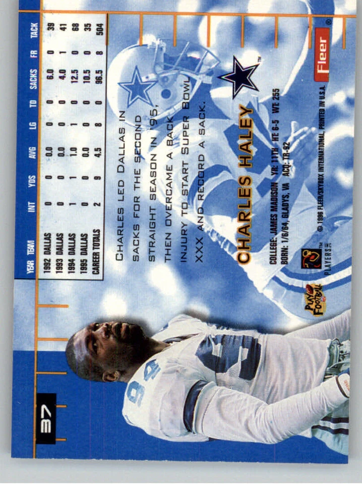 1996 Ultra #37 Charles Haley Dallas Cowboys - Image 2 of 2