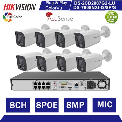 Hikvision 8CH 4K AcuSense CCTV System 8MP ColorVu IP Camera DS-2CD2087G2-LU Lot
