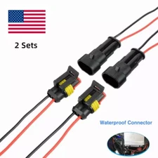 2 Sets Waterproof Female Male 2Way 2Pin Cable 18AWG Wire Connector Sealed Plug