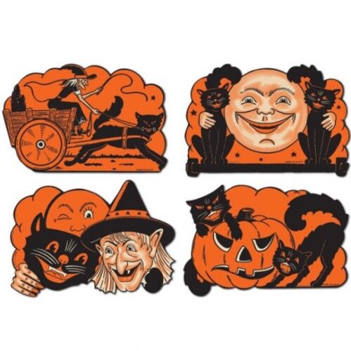 Pack de découpes vintage Halloween #1 découpes en papier 9" 4 décorations de fête d'Halloween - Photo 1/1