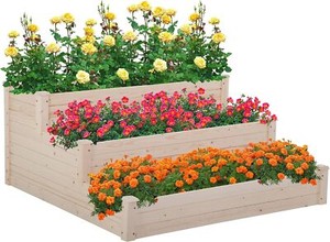 3-Tier Garden Raise Bed Elevated Garden Bed Wood Planter Box Kit Wooden Elevated