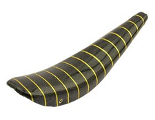 21" LONG VINYL BANANA SADDLE IN SPARKLE/BLACK W/GOLD STRIPE USED FOR 26" BIKES.