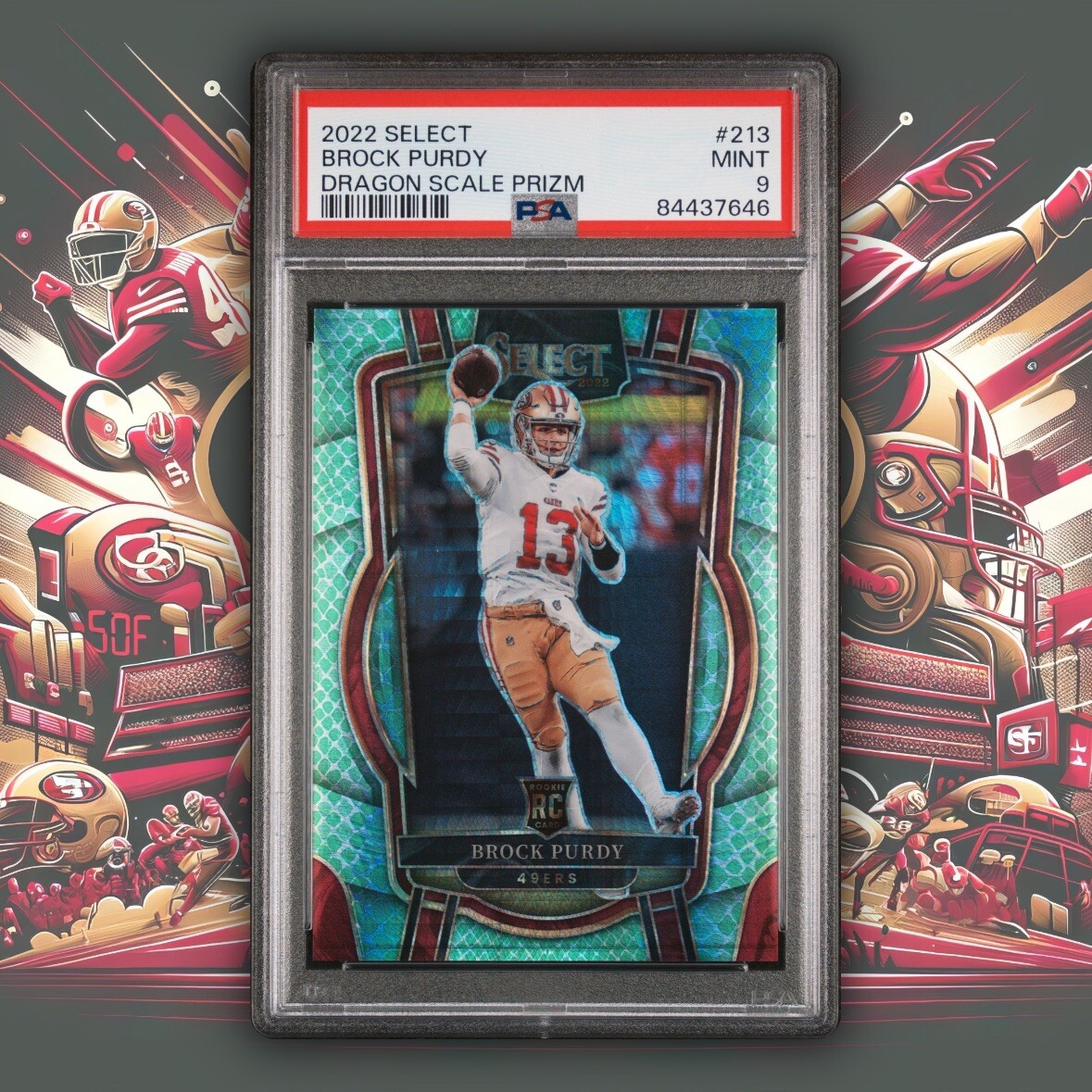 2022 Panini Select #213 Brock Purdy Dragon Scale Prizm PSA 9 /89 RC Rookie Mint