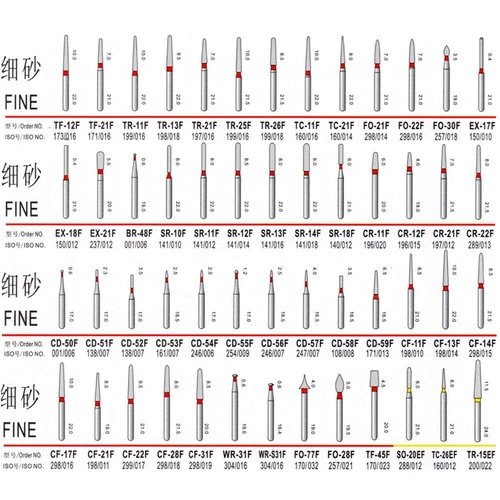 100Pcs Fine Dental Diamond Burs 49 types FG 1.60mm for High Speed Handpiec