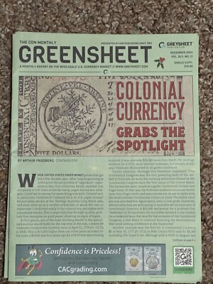 DECEMBER 2024 CDN Monthly GREENSHEET US CURRENCY MARKET New FREE SHIPPING