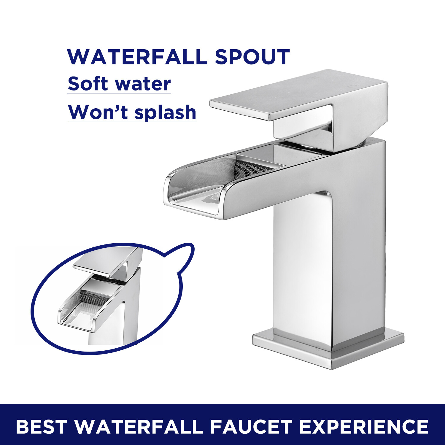 Waterfall Basin Taps Square Chrome Brass Cloakroom Bathroom Sink Taps