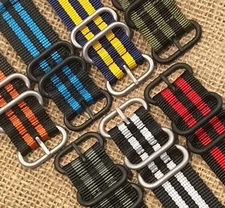 24mm 2 Piece Bond Striped Nylon Military Diver Watch Strap Band 3 Ring UTCZulu