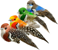 4Pcs Artificial Birds Clip on Ornaments with Feathers for Spring Christmas Tree