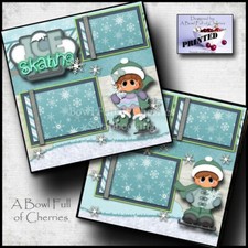 Ice Skating winter 2 premade scrapbook pages layout printed paper cherry 0332