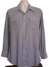 Mesquite Mens Cowboy Pearl Snap Shirt 16 X 33 Western Black Striped VTG