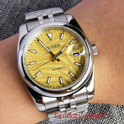 Bliger 36mm/39mm Yellow Leaf Palm Dial Sapphire Crystal NH35 Auto Men Watch Date
