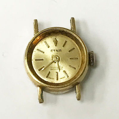 ETNA Swiss Made 17 Jewels Incabloc Gold Case Gold Dial Watch