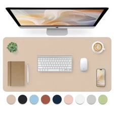 Leather Desk Pad, Mouse Pad, Non-Slip Desk Protector Mat, 31.5" x 15.7" Beige