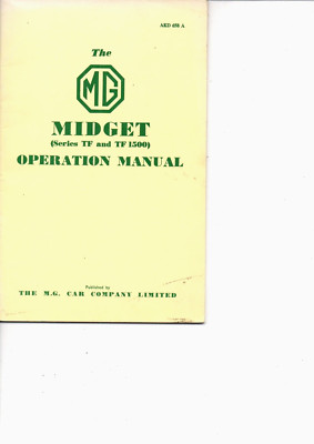 1954 1955 MG Midget Tf Und Tf 1500 Owners Manuell Operation Führung Handbook