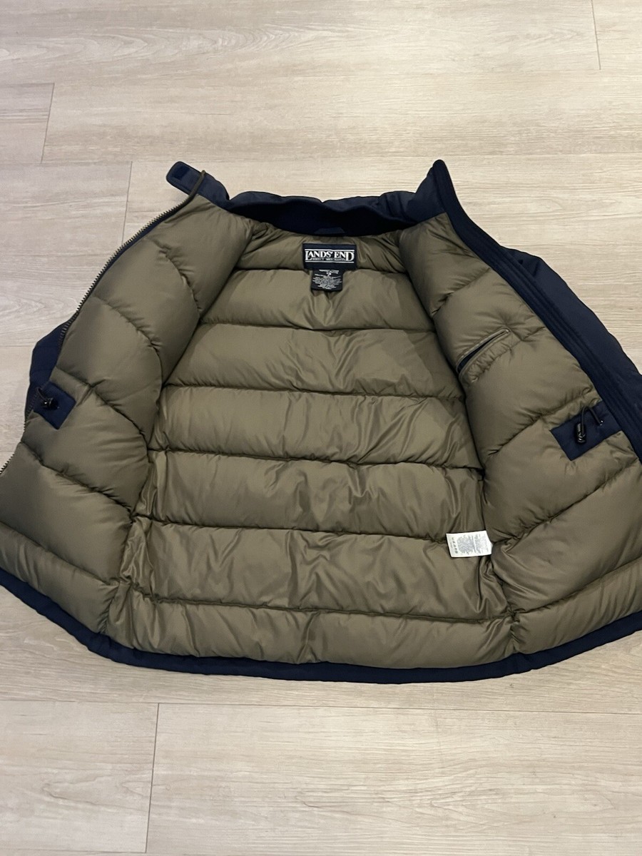 Vintage 90s Lands' End Navy Blue Goose Down Puffer Jacket
