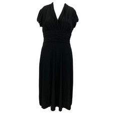 Evan Picone Dress Womens Sz 4 Black A Line Knit Midi Ruched V Neck