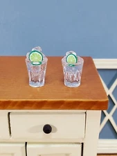 Dollhouse Ice Water or Vodka on the Rocks with Lime Slice 1:12 Scale Miniature