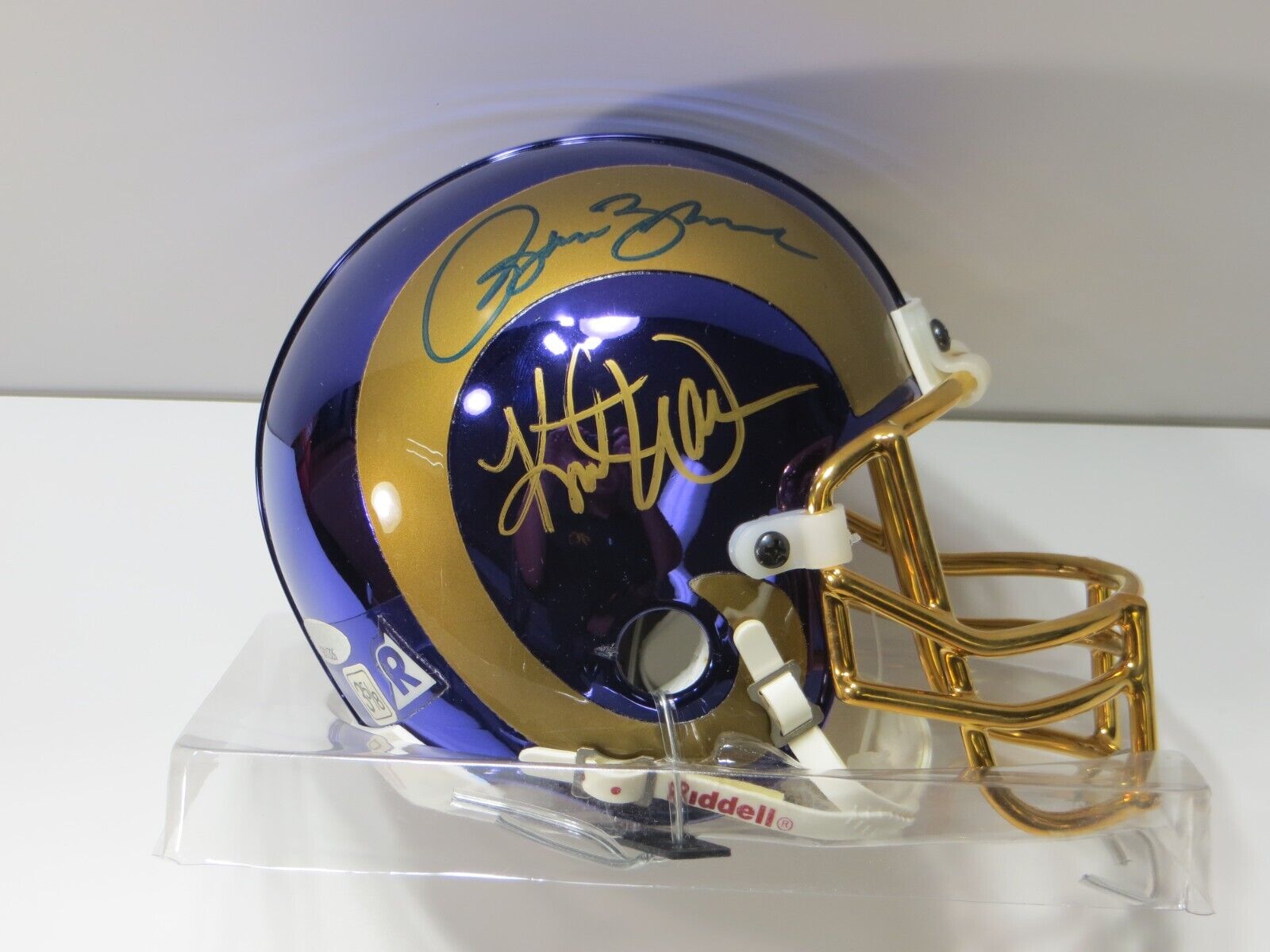Kurt Warner Autographed Signed & Isaac Bruce St Louis Rams Chrome Mini Helmet Tristar Auth