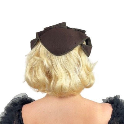 Vintage Bows Hat Scalloped Chocolate Brown Wool Calot Cap | eBay display picture 3