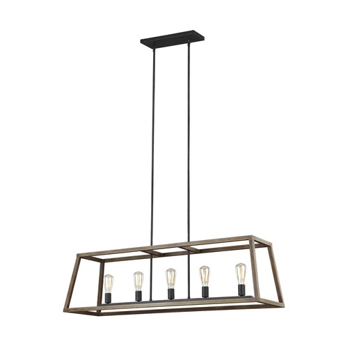 Feiss F3193/5WOW/AF Gannet 5-Light Island Chandelier in Weathered Oak/Forged