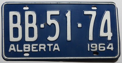 Nummernschild aus Canada Alberta in weiß auf blau von 1964.