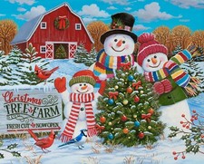 Christmas Snow Family Snowman Digital Fabric Panel 1 Yard AL49071C1