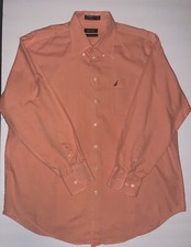 Nautica Shirt Mens Size 17 1/2 34/35 Peach Dress Button Up Long Sleeve