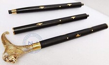 Nautical Solid Brass Lion Head Handle Wooden Walking Stick Cane Vintage Designer