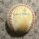 DWIGHT EVANS DON BAYLOR SPIKE OWENS SIGNED GAME USED MLB BASEBALL 1987 RED SOX