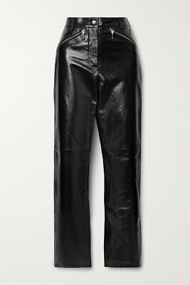 BNWT ALEXA CHUNG Crinkled Glossed-leather Straight-leg Pants In