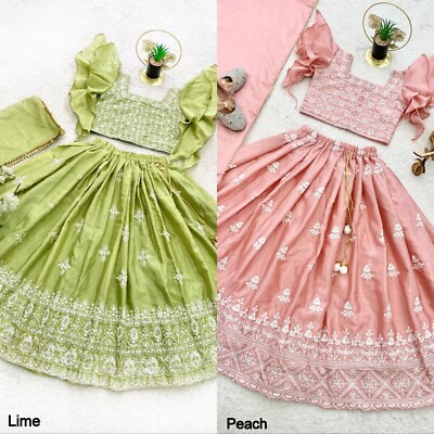 Kinder Mädchen Ethno Chinon Seide Stickerei Arbeit Lehenga Bluse Dupatta 22-MNT