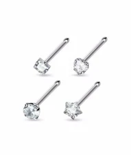 Lot of 4 Value Pack 316L Surgical Steel Nose Bone Ring 3mm CZ 20G