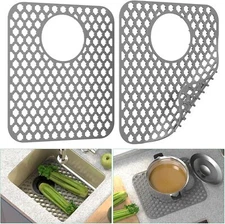 TOOVEM 2pcs Sink Mat Grid Kitchen Protector Folding Non-slip Rear Drain Sink Mat