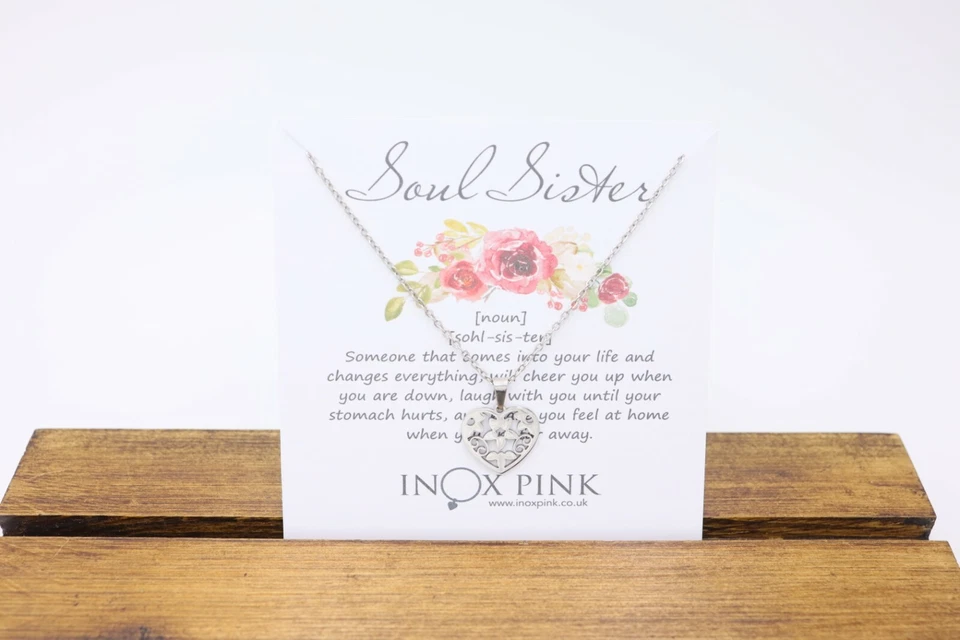 Collar Corazón Soul Sister Colgante en Tarjeta Memorable con Bolsa de Regalo Foto 3 de 4