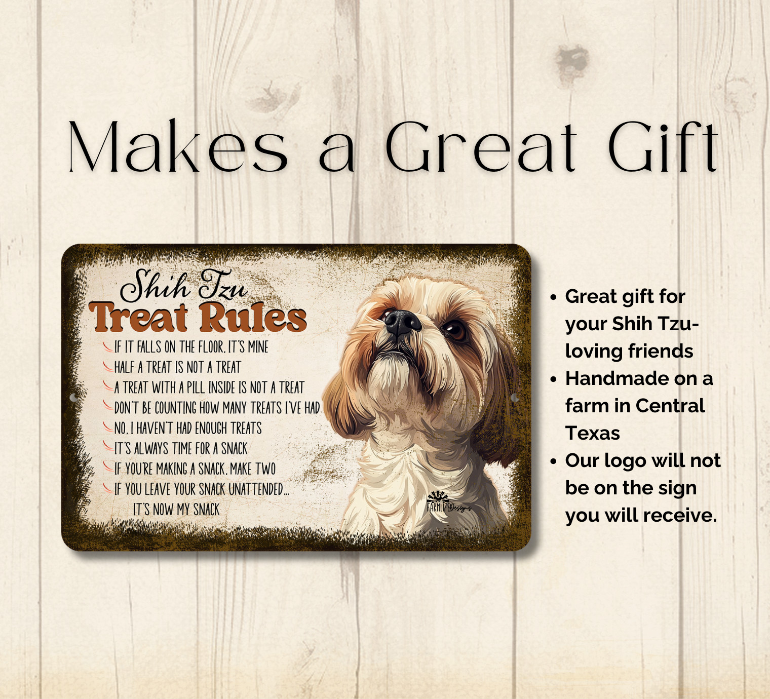Shih Tzu Treat Rules Sign shitsu dog snack metal tin funny wall art handmade