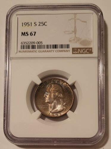 1951 S Washington Quarter MS67 NGC Toned